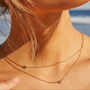 Jennifer Zeuner Double Star gold necklace